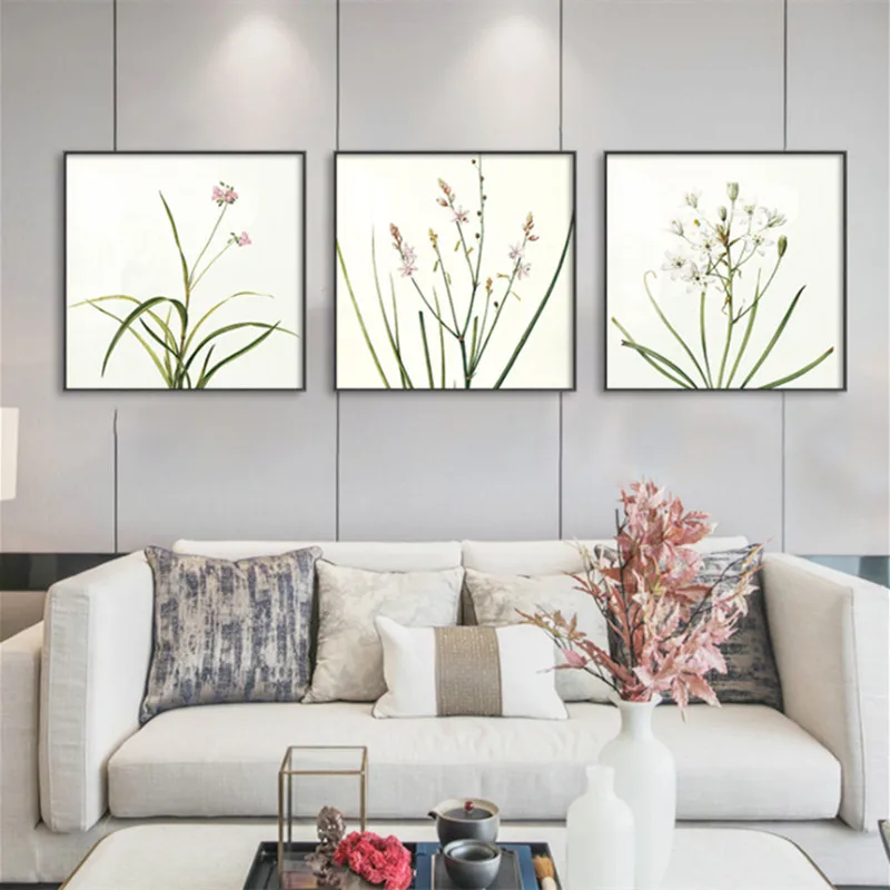 

Tradithional Chinese Flwoer Waterproof Ink Wall Art for Living Room Square Background Decoration Painting No Frame