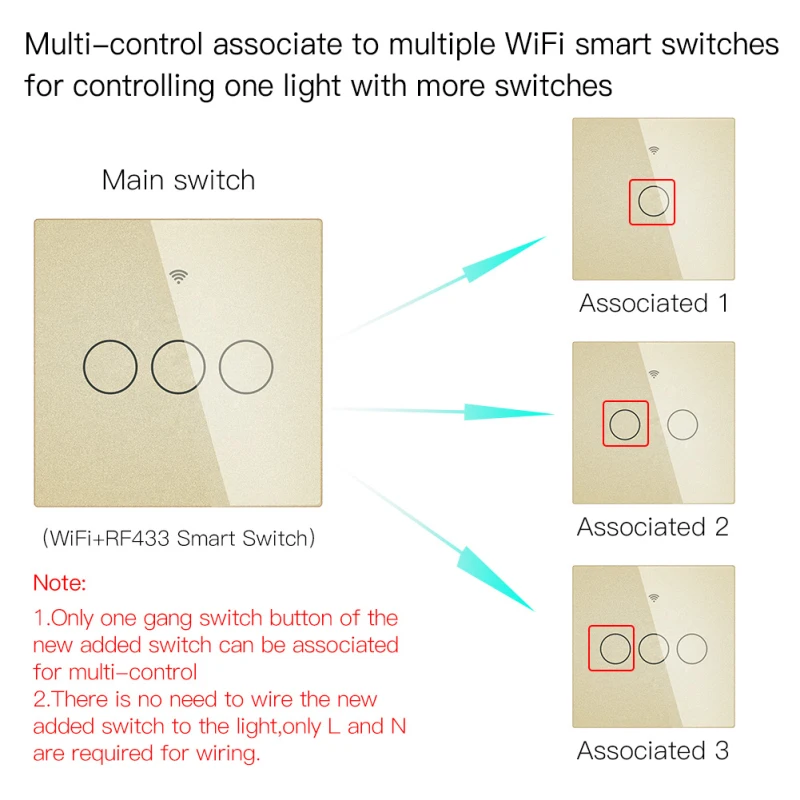 

2/3 Way 10A 433MHz WiFi Bluetooth Smart Light Touch Voice Control Switch Support Smart Life/Tuya APP Smart Home Fastdropshipping