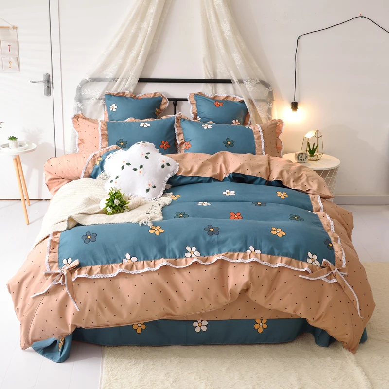 

Cotton Bedding Four-piece Grinding Wool Butterfly Knot Lotus Leaf Bed Sheet Quilt Cover Soft Bedding Bag Four Seasons Universal