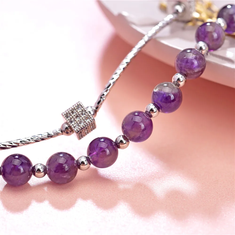 Двухуровневый богемный браслет из бисера с натуральным аметистом и фиолетовым