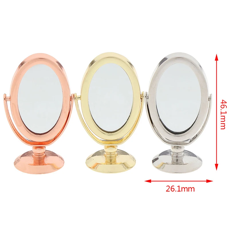 

Doll House Miniature Vintage Glod Sliver Rose Gold Vanity Mini Mirror 1/12 Scale Dolls Bathroom Furniture Toy Accessories