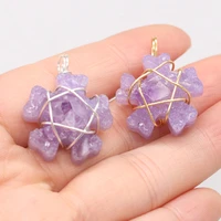 natural stone gem flower shape amethyst rectangular pendant handmade crafts diy necklace jewelry accessories gift making 20x28mm