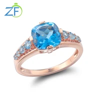 gz zongfa genuine 925 sterling silver ring for women 88mm 2 carats natural blue topaz 14k rose plated fashion fine jewelry