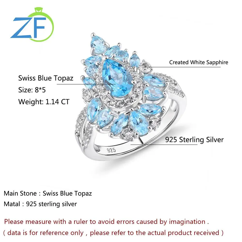 

GZ ZONGFA Top Quality Natural Blue Topaz Gem Handmade Fashion Jewelry 925 Sterling Silver Wedding Rings