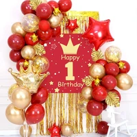 1 year girl birthday party decorations red gold birthday balloon for 1 month girl with birthday poster fringe curtain decoration