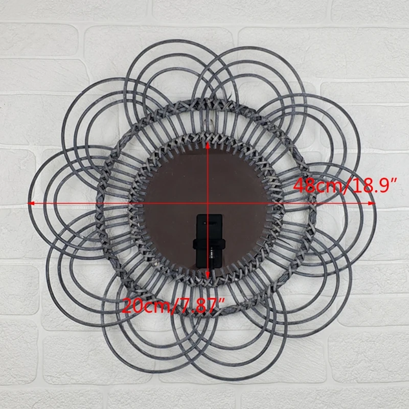 

48cm Woven Rattan Dressing Mirror Innovative Art Decor Round Makeup Mirrors Bathroom Bedroom Wall Hanging Mirror Photo Props