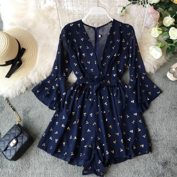 Женский шифоновый комбинезон элегантный пикантный короткий красного цвета с