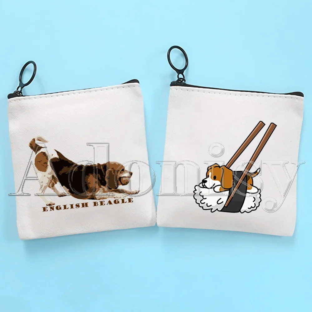Beagle Cute Solid Color Canvas Coin Purse Small Fresh New Zipper Key Bag Hand Gift Bag