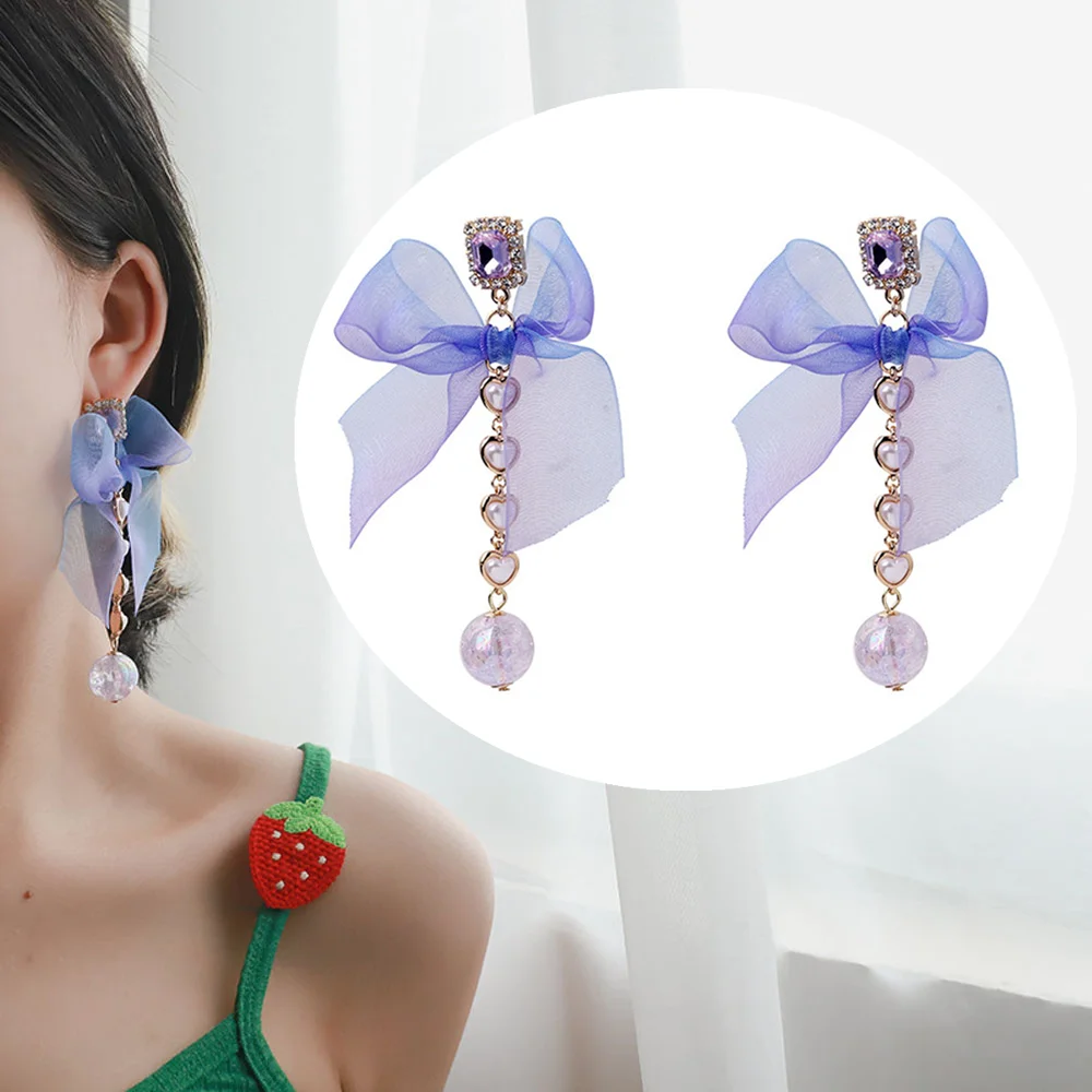 Женские серьги с фиолетовыми кристаллами длинные висячие в Корейском стиле