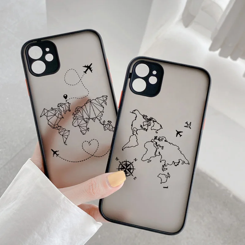 Popular World Map Travel Airplane Phone Case For iphone 7 8 Plus SE2 11 13 12 14 Pro Max X XR XS MAX Back Hard Shockproof Cover