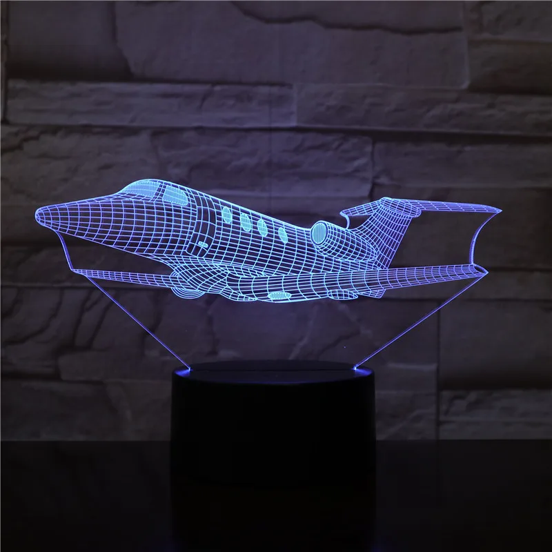 Летательный аппарат самолет 3D СВЕТОДИОДНЫЙ Ночник светильник 16 цветов меняющий
