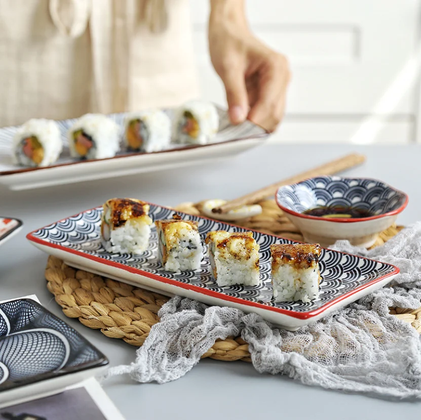 Japanese Style Sushi Plate Creative Underglaze Color Rectangular Ceramic Plate home Western Dish Serving Dishes Dinner Plates