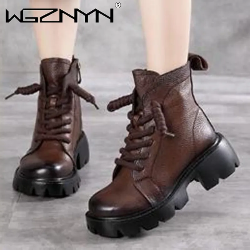 

Autumn and Winter Non-slip Wear-resistant Retro High-top Martin Boots Ladies Short Boots Handmade Round-toe Shoes Women Shoes