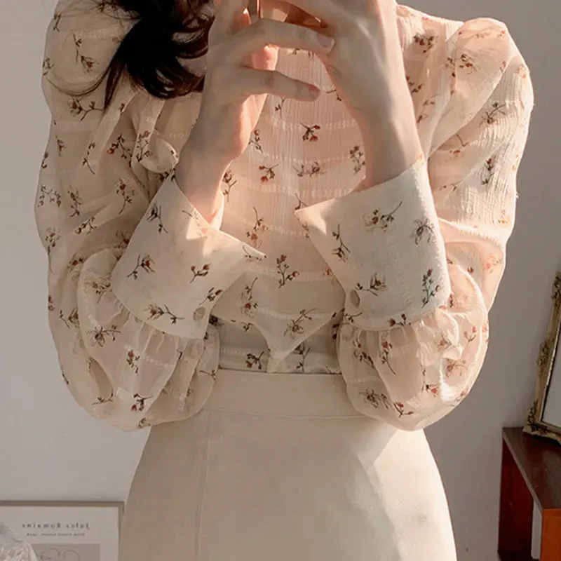 

Work Style Ol Slim 2 Pcs Women Set O Neck Puff Long Sleeve Shirt + High Waist Hip Split A Line Skirt Spring 2021 New Suit