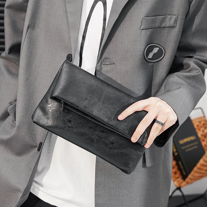 

Fold Envelope Clutch Bag Business Men's Simple Handy Wallet Day Clutches Soft Leather PU Male Phone Money Large Capacity Purses