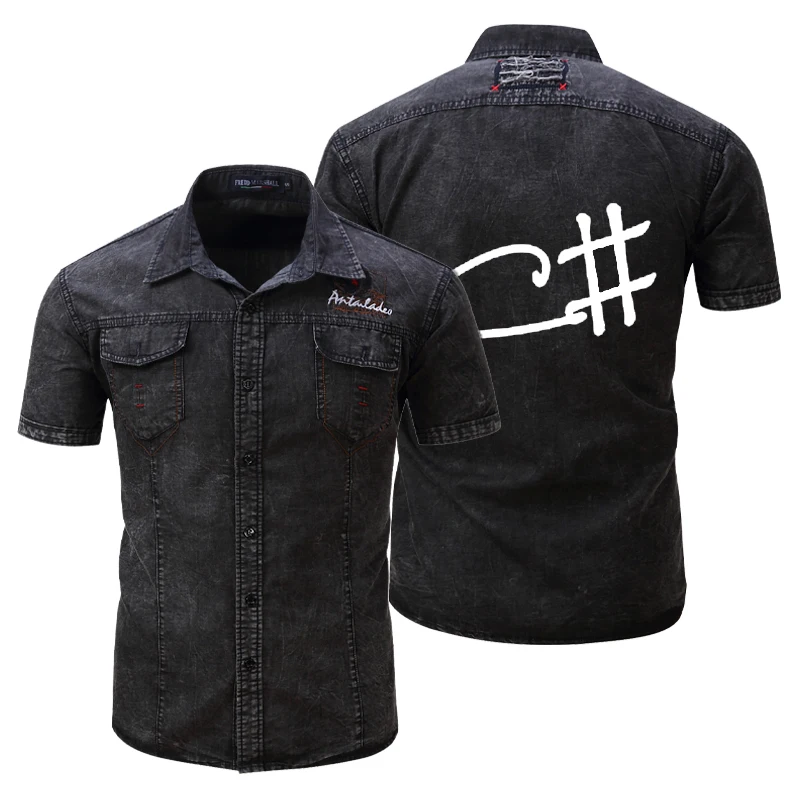 

New Denim Shirt Men Short Sleeve Casual Loose Jean Jacket Customized Logo Shirts Summer High Quality Chemise Dropshipping
