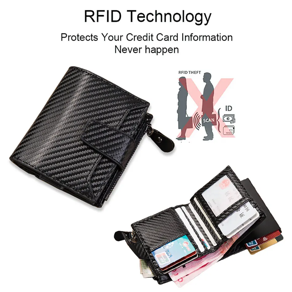 DIENQI карбоновое волокно RFID визитница кошелек Мужской винтажный кошелек для денег мужской трехскладной кожаный черный кошелек с карманом для монет Walet