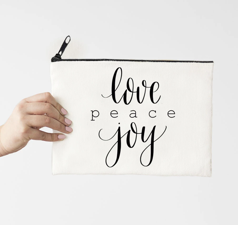 

Joy Love Peace Make Up Bag Canvas Christmas Tree Cosmetic Bag for Best Friends Gifts Merry Christmas Makeup Bags M