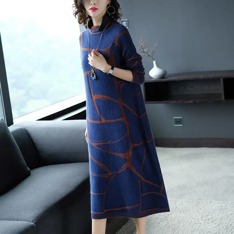 Kpop женское платье большого размера Осень-зима 2019 новая женская одежда с высоким