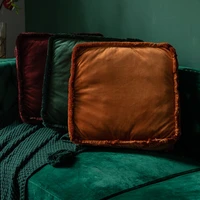velvet tassel cushion solid color cushion pouf throw sofa soft seat cushion square pillow thickening multifunctional for home