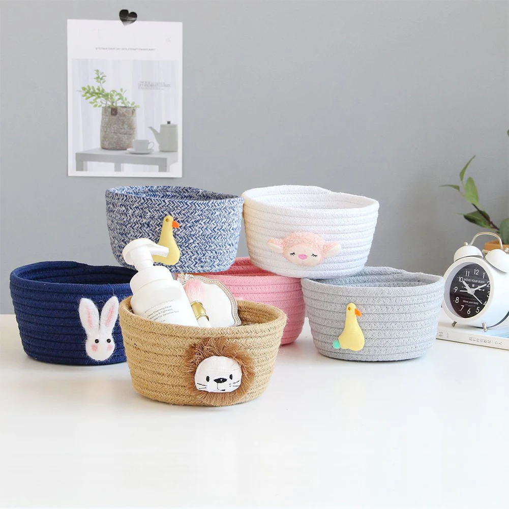 

Cartoon Animals Handmade Woven Storage Basket Kids Toys Desktop Organizer Sundries Storage Box Laundry Baskets