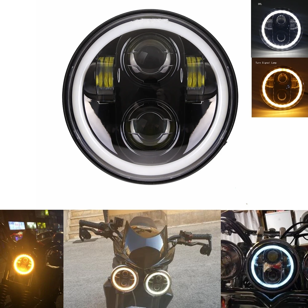 

5.75 inch Motorcycle LED Headlight Faro Moto Light Halo White DRL Angel Eyes for Dyna Sportster Softail 5 3/4" led moto Headlamp