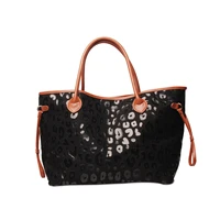 ga warehouse delivery black leopard canvas tote bag woman shopping shoulder handbag dom 1141770