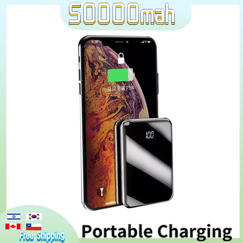 mini power bank 50000mah portable charging 2 usb external digital display fast charging powerbank for xiaomi iphone samsung free global shipping