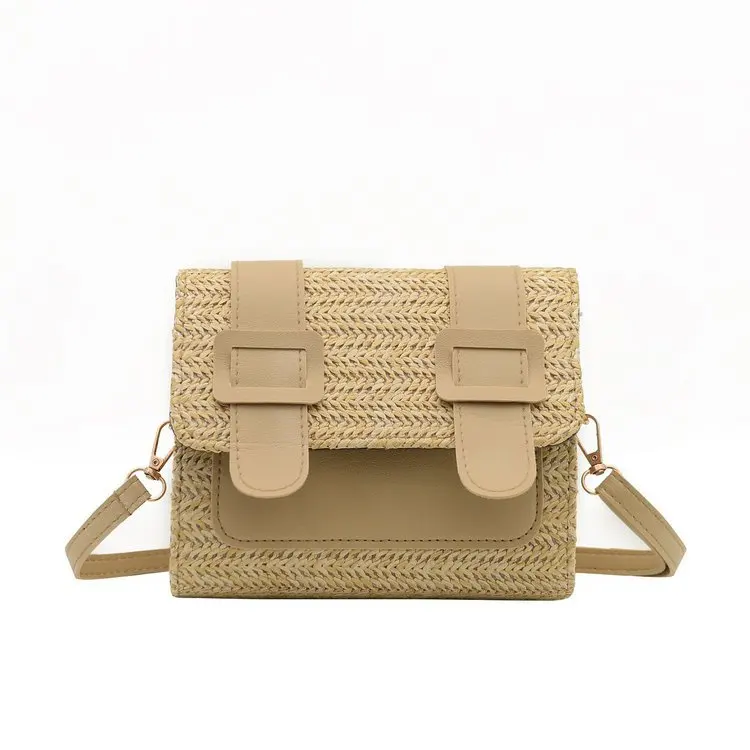 

2021 New Women's Bag Crossbody Bag Straw Textured One-Shoulder Bag Western Style Cambridge Satchel Small Square Bag