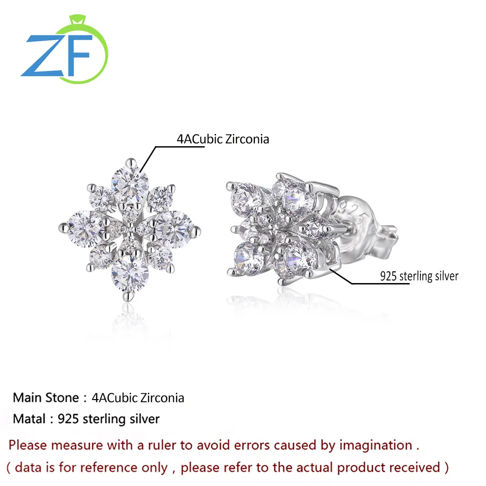 

GZ ZONGFA High Quality 4A CZ Gemstone 925 Sterling Silver Minimalist Snowflake Girl Studs Earrings Women