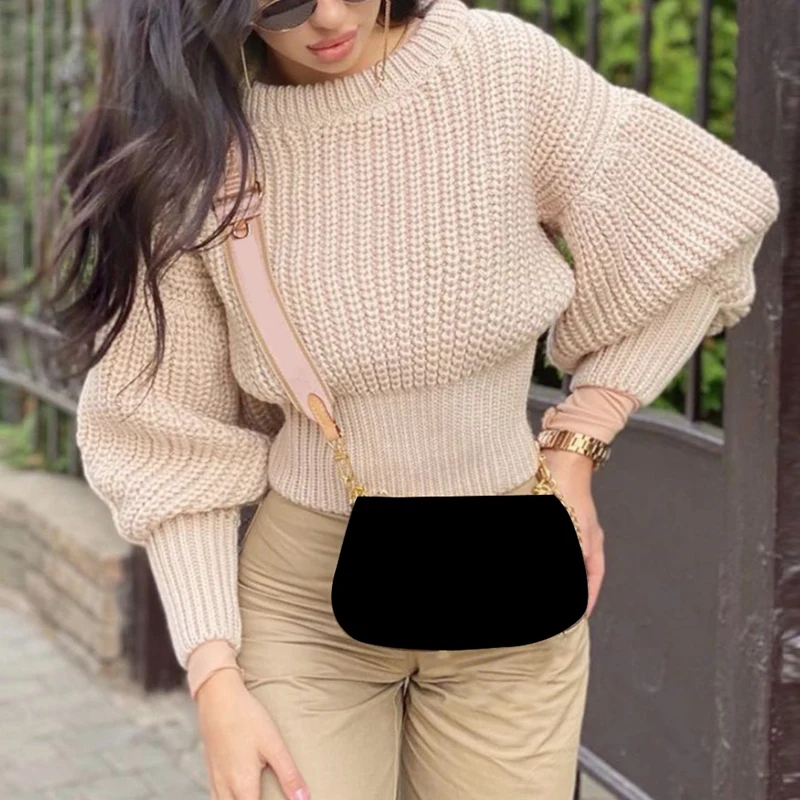 

Autumn Winter Long-Sleeve Women's Color Thick Needle Loose Warm Sweater Lantern Sleeve Short Sweater