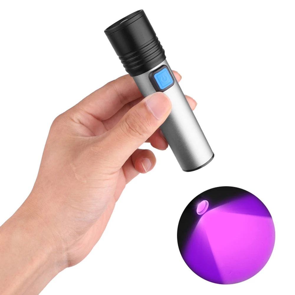 

Portable 395nm 1200mAh UV Flashlight Mini Banknote Check Manicure Flashlight Rechargeable Handheld USB LED Medical Light