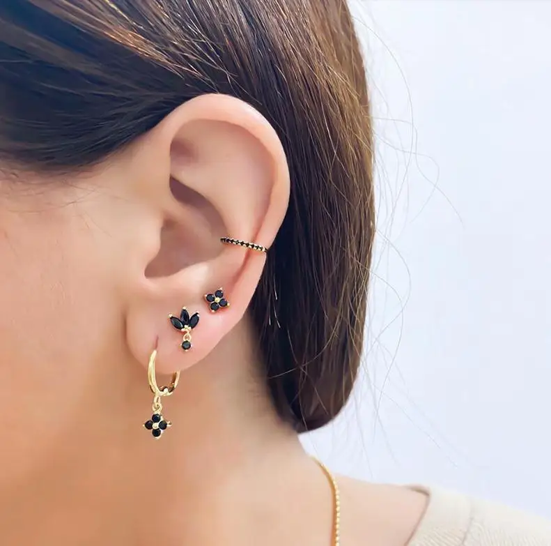 

KOJ 925 Sterling Silver Zircons Earrings For Women purple/black Crystal Colorful Stud Earrings Wild Pop fancy earrings