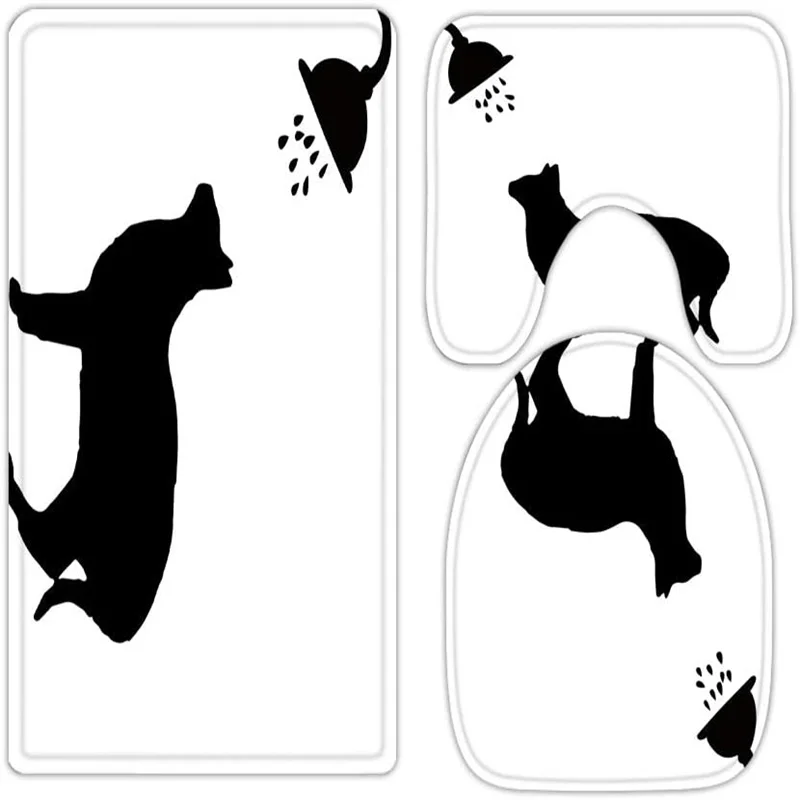 

Funny animal bath cat 3-piece bathroom carpet, U-shaped cushion, non-slip goose down toilet seat, washable