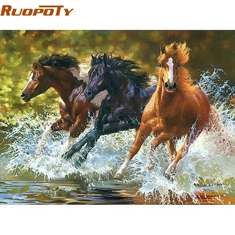 Набор для рисования по номерам на холсте река бегущая лошадь|digital painting|oil paintingdiy