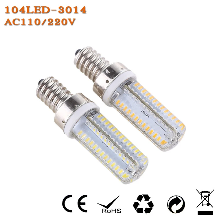 50 шт./лот E14 E12 104 LED 3014 SMD дополнительная яркость 110 В 220 белая/теплая белая