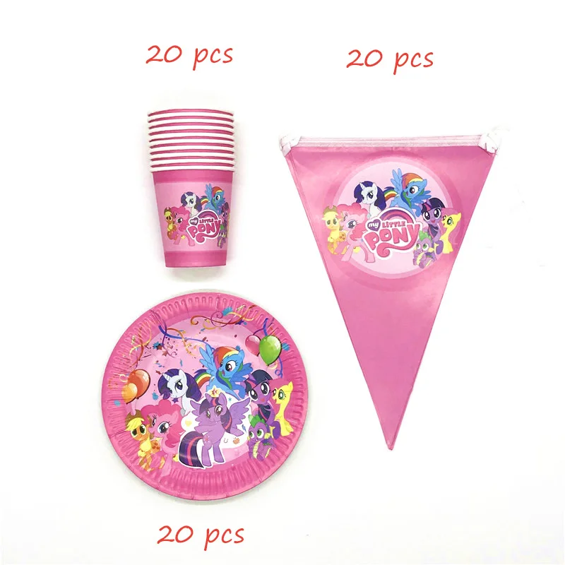 BeiPanQi-60pcs 61 шт./лот, одноразовые столовые приборы в стиле My Little Pony, кружки, тарелки, салфетки, детские скатерти для украшения дня рождения - Цвет: BeiPanQi-60pcs