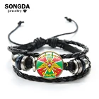 Плетеный браслет SONGDA с границами Российской Федерации, мужские и женские деревянные бусины, этнический плетеный кожаный браслет, ювелирные изделия