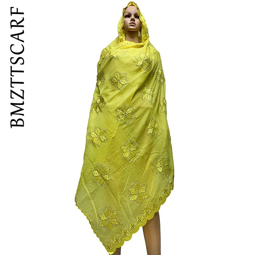 100% хлопковые шарфы африканские женские мусульманская вышивка платок с камнями