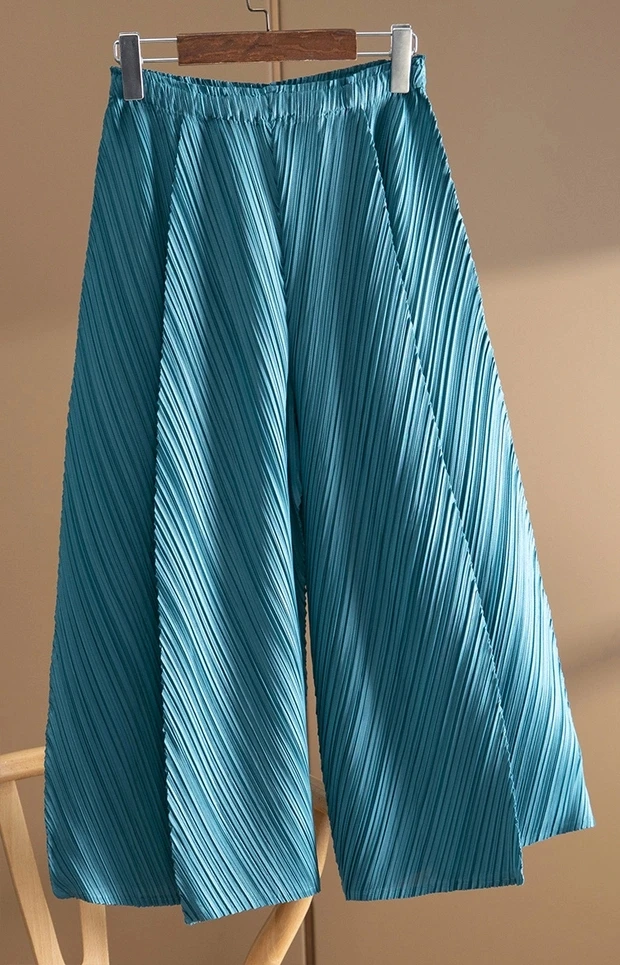 HOT SELLING miyake Fashion pleated solid  Wide leg pants IN STOCK
