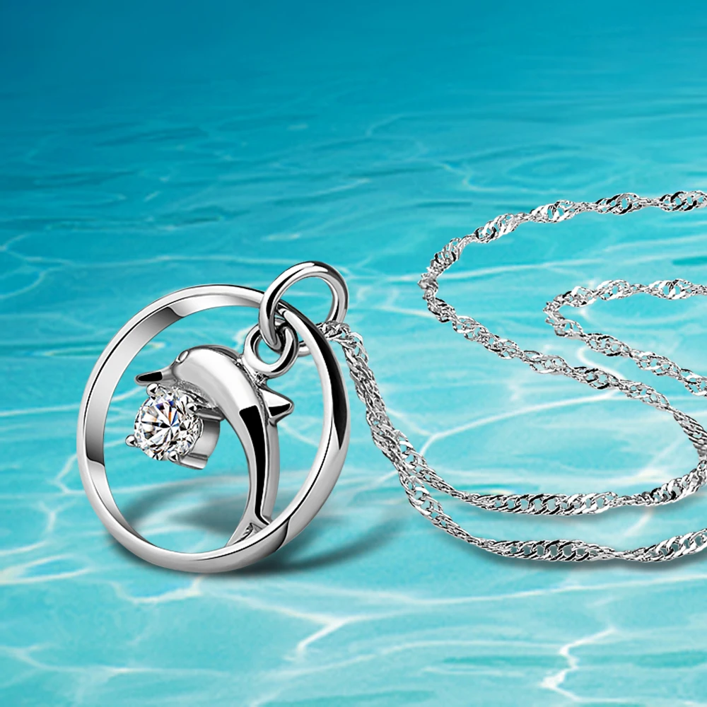 

Popular ladies zircon necklace 925 sterling silver dolphins pendant necklace for woman gift accessory