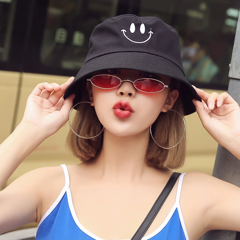 

Ashes Fashion Embroidered Smile Foldable Bucket Hat Men Women Beach Sun Hat Unisex Street Headwear Fisherman Outdoor Panama Cap
