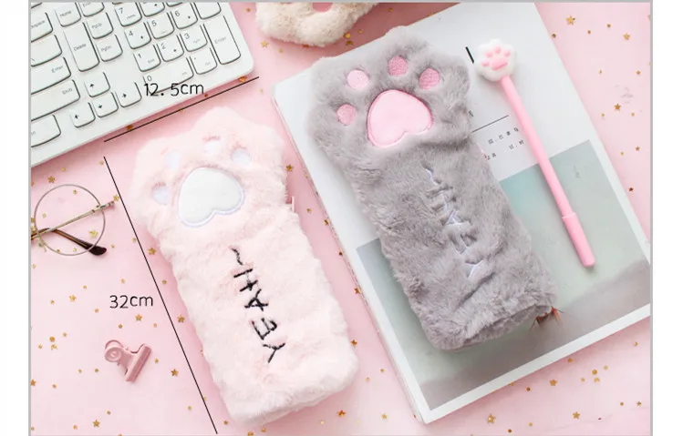 1 шт. Новое поступление Kawaii кошачья лапа мягкий плюшевый пенал милый пенал для девочек детский подарок на день рождения школьные канцелярские принадлежности