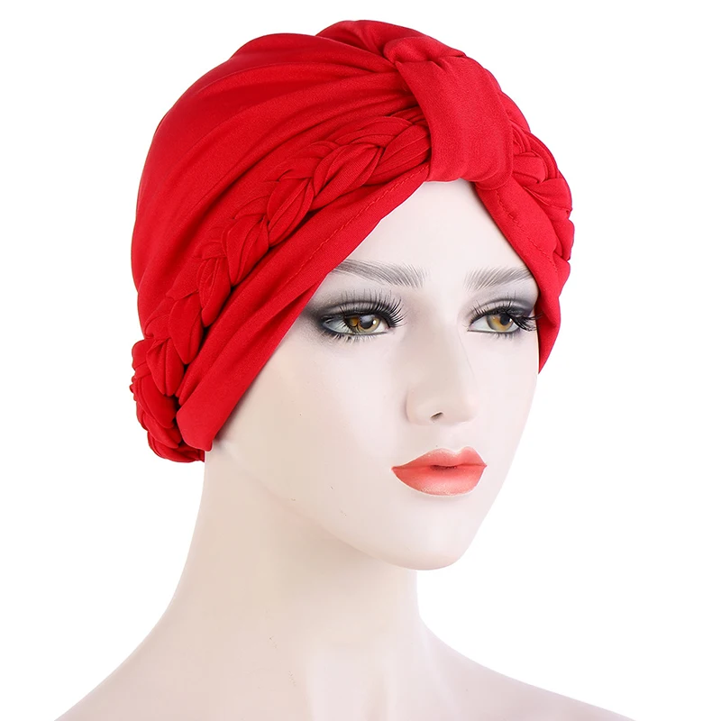 

European And American Popular Solid Color Twist Turban Hat Muslim Silk Hat For Milk Chemotherapy Hat Solid Color Turban Hat