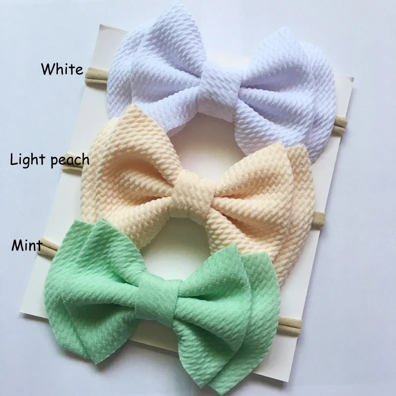 Set 4 Set of 3, Baby Girls Fabric hair bow nylon headband, messy bow Schoolgirl Bow headbands baby shower gift - Цвет: Set 4