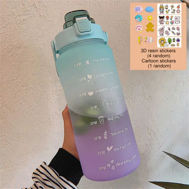 2 Liter Large Capacity Free Motivational With Time Marker Fitness Jugs Gradient Color Plastic Cups Outdoor Frosted Water Bottle | Дом и сад