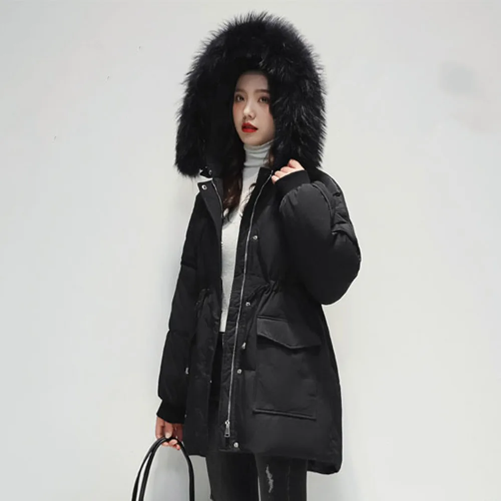 

Korean Fashion Cotton Padded Jacket 2021 Autumn Winter New Solid Color Thicken Warm Loose Casual Hooded Fur Collar Long Sleeve