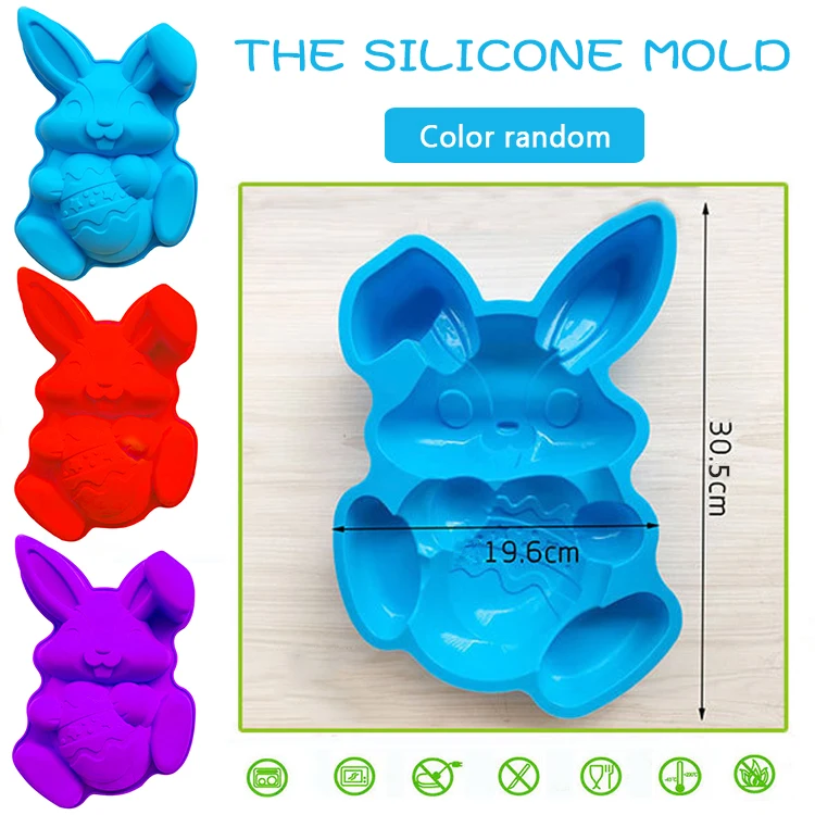 

DIY Easter Bunny Holds Egg Silicone Cake Baking Mold Cartoon Cute Bunny Cookies Chocolate Fondant Mold Easter Baking Decoraiton