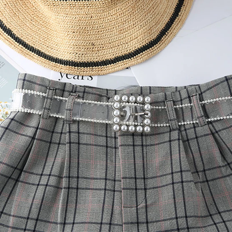 

Fashion Women Plastic Clear Belt Female Disigner Rhinestone Xiaomi Beads Pin Buckle Strap PVC All-Match Jeans Transparent Belts