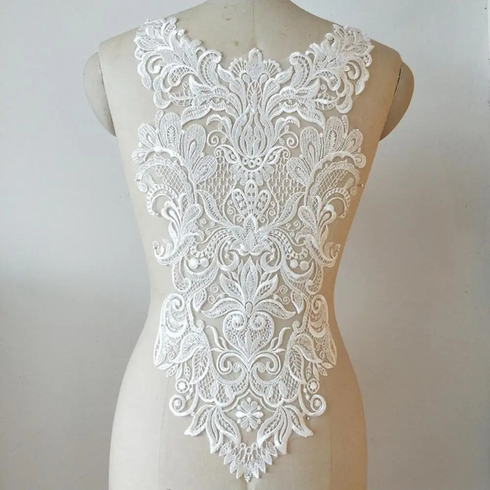 

3 pcs Large Embroidery Florals Motif Lace Applique With Sequins 57*28Off White Tulle Lace Bodice Applique Embroidered Lace Patch